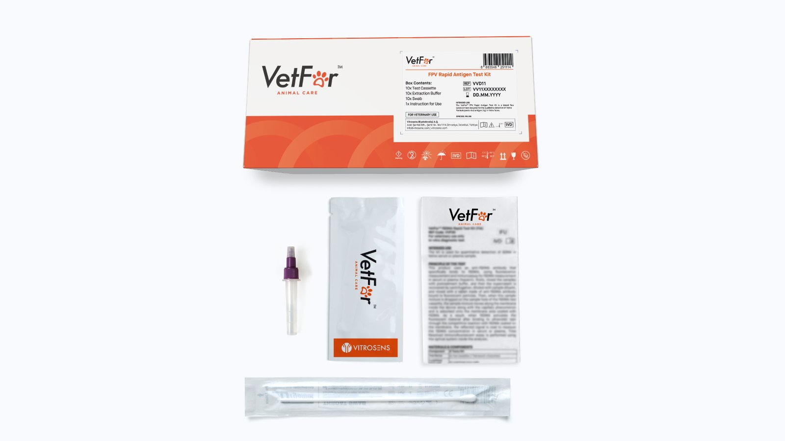 Figure 1: VetFor FPV Rapid Antigen Test Kit Content